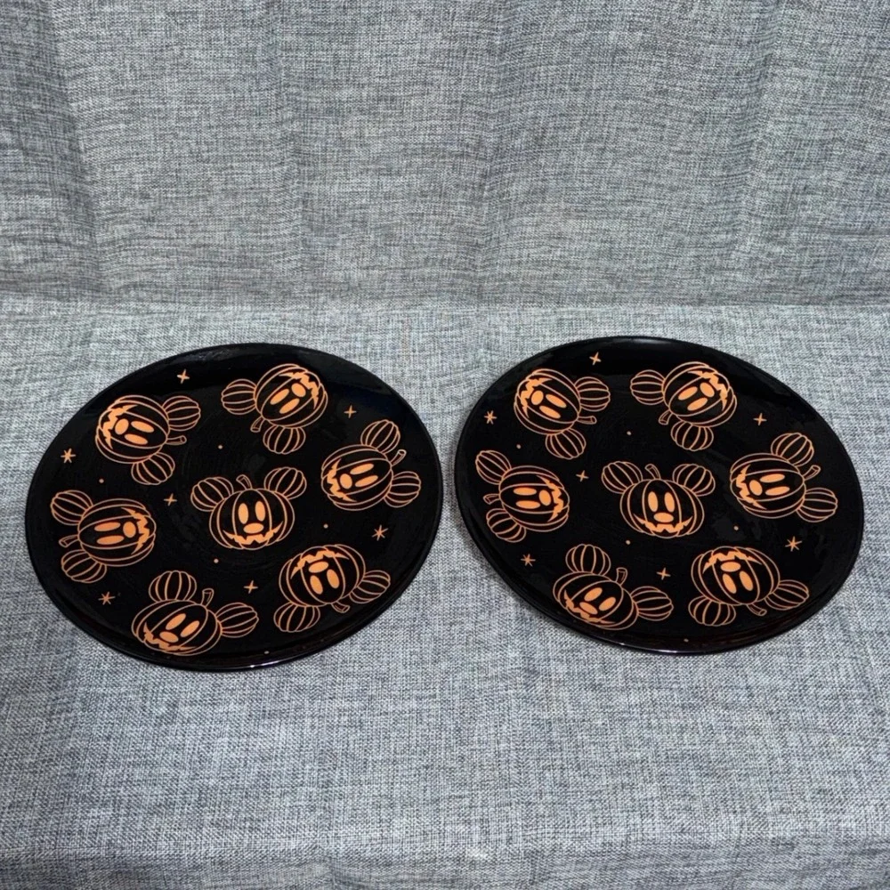 Disney Mickey Mouse Halloween Pumpkin Plates Set of 2 Black Orange Zrike Brands